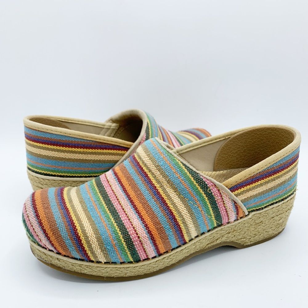 Dansko Vegan Woven Striped Colorful Comfort Espadrille Style Clogs Size 8
